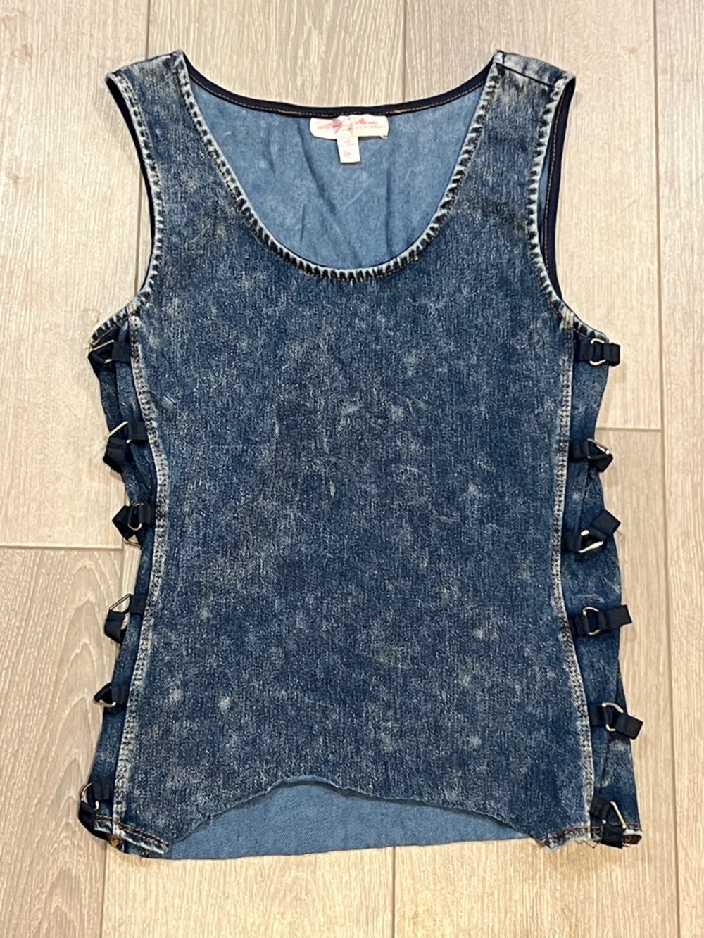 Marilyn Monroe Distressed Blue Denim Tank with Side Buckles
